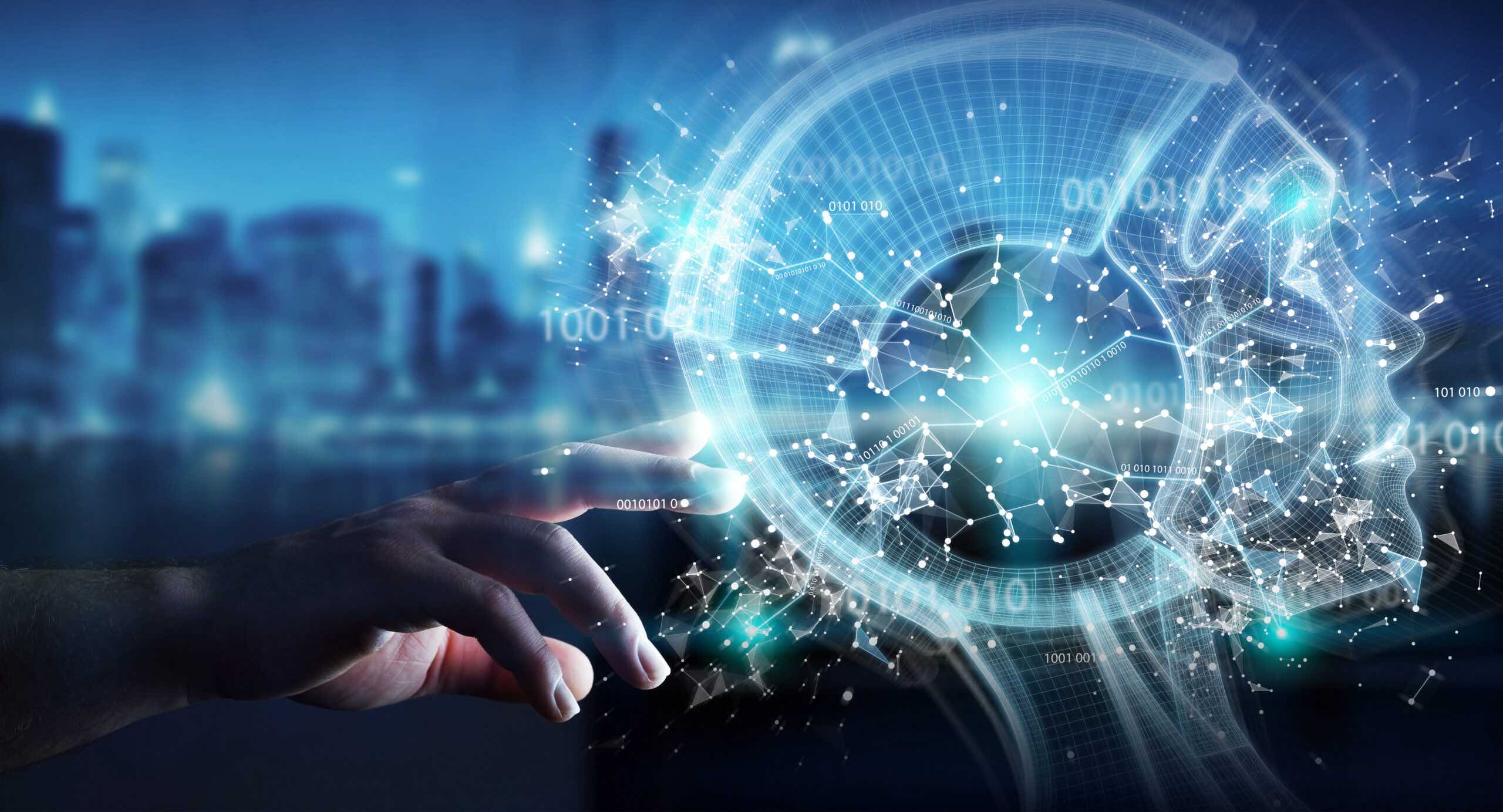 Businessman using a digital artificial intelligence interface